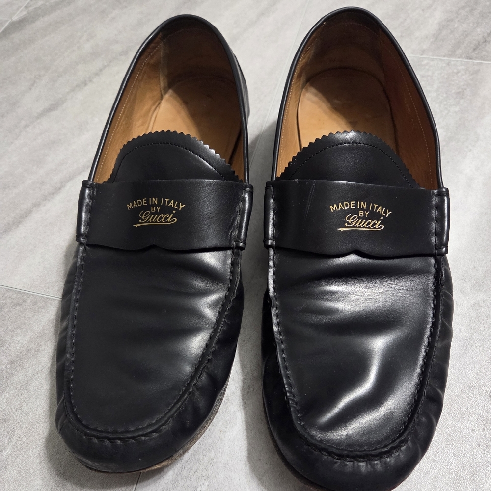 Gucci Men’s Black Leather Loafers Size 12 – Made in Italy – Classic Moc Toe